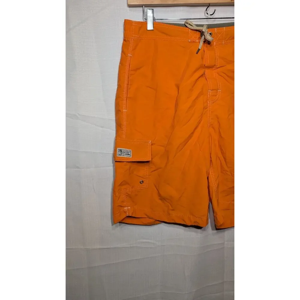 Vintage Polo Ralph Lauren‎ Mens Board Shorts Swim Trunks Sz L Orange Green Pony